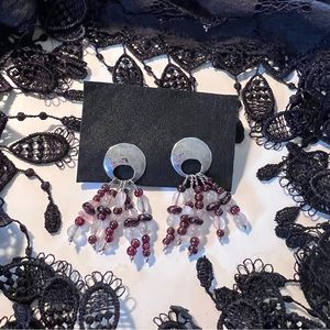 Vintage HANDCRAFTED Sterling Silver Discs With Garnet & Crystal Bead Dangles